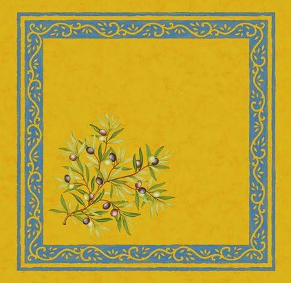 Olive Branch Printed Cotton Napkins - Yellow / Blue, Set of 2