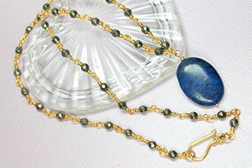 Dark Blue Lapis Lazuli and Gold Pyrite Necklace, Wire Wrapped Gold Pyrite, Lapis Choker, December Birthstone