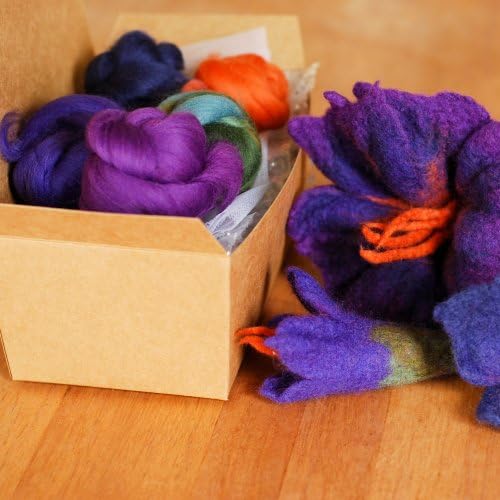 Spiderfelt 3 Flower Wet Felting Kit Felted Wool Roving - Violet Colorway