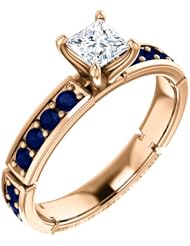 14K Rose Gold Princess Cut Diamond and Sapphire Ring -- LIFETIME WARRANTY