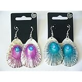 Purple Peacock Oval Shell Drop Earrings EA278