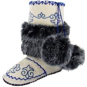 Buy WOOLENSTOCKS Woogos Ladies Handmade Himalayan Warm Wool Faux Fur Pom Pom Casual Slippers Boots... by Woolenstocks