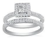14k White Gold Diamond Princess Cut Bridal Set (1/2 cttw, G-H Color, I1 Clarity)