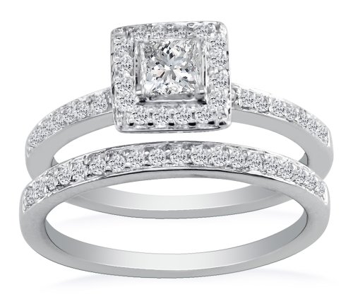 14k White Gold Diamond Princess Cut Bridal Set (1/2 cttw, G-H Color, I1 Clarity)