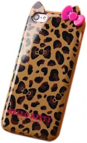 FJX Lovely Yellow Leopard Pattern Hello Kitty Soft TPU Case Cover for Apple iphone 5C