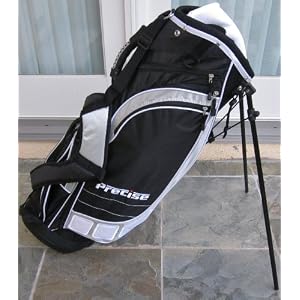 Mens Deluxe Black & White Colored Professional Golf Bag Dual Shoulder Harness Automatic Stand Lightweight Strong Construction