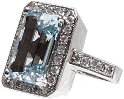 5.5 cttw 14k White Gold Emerald Aquamarine Diamond Engagement Ring Custom Made In America (Sizes 3-11)