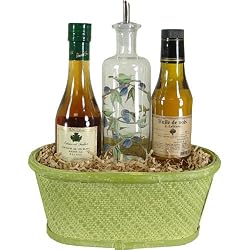 Walnut Oil and Walnut Vinegar with Glass Painted Cruet Gift Basket Set