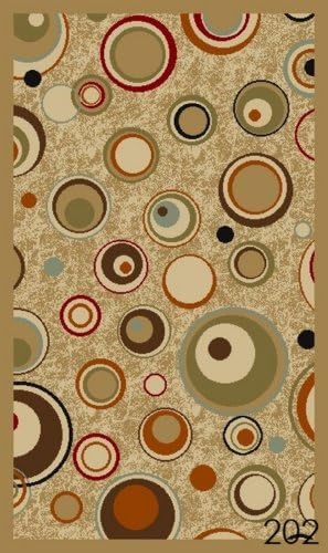 NEW Circles Ivory Modern Design Rubber backed durable Runner Rug Carpet 2x5