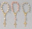 One Decade Finger Rosary with Gold Plated Crucifix and White, Pink, or Blue Beads - MADE IN ITALY
