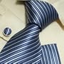 New Designes Silver Blue Striped 100% Jacquard Woven Silk Tie Hanky Mens Necktie and Cuff Links Cufflinks and Handkerchiefs Set H5015