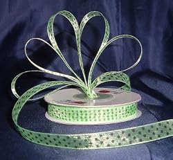 Organza Polka Dot Ribbon -3/8"- Lime Green/Black Dots - 25 Yards (75 Ft)