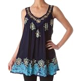 Tie-dyed Hem Embroidered V-neck Sleeveless Semi-sheer Gauzy Top ( Various Colors )