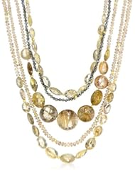 Lena Skadegard 18k Rutilated Quartz, Labradorite, and Zircon 5-row Tiered Necklace