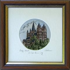 Limburger Dom Original Radierung von Kurt Ries gerahmt in Echtholzrahmen mit Goldkante 10x10cm aus der Serie Stadtmotive der Edition RIES
