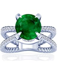 14K White Gold Round Cut Emerald Ring With Sidestones (GIA Certificate)