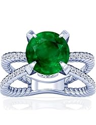 18K White Gold Round Cut Emerald Ring With Sidestones (GIA Certificate)