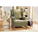 Sure Fit Stretch Floral Wing Chair Slipcover, Sage
