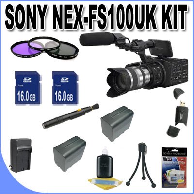 Sony NEX-FS100UK Super 35mm Sensor Camcorder (with Lens) + 2-16GB SDHC Memory Cards (Double Memory Kit!!) + 2 Extra Extended Life Batteries + Ac/Dc Rapid Charger + 3 Piece Filter Kit + USB Card Reader + Lens Pen Cleaner + Accessory Saver Bundle! Sony NEX-FS100UK Super 35mm Sensor Camcorder (with Lens) + 2-16GB SDHC Memory Cards (Double Memory Kit!!) + 2 Extra Extended Life Batteries + Ac/Dc Rapid Charger + 3 Piece Filter Kit + USB Card Reader + Lens Pen Cleaner + Accessory Saver Bundle!