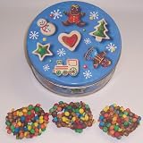 Scott's Cakes 1 lb. Milk Chocolate Covered Pretzel with M & M's & Peanut Butter Chips in a Christmas Cookie Tin