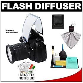 Zeikos Universal Soft Screen Pop-Up Flash Diffuser plus Cleaning Accessory Kit for Canon, Nikon, Pentax, Olympus, Panasonic, Samsung Digital SLR Cameras