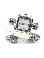 Women Vintage Snake Knit Leather Bangle Bracelet Wrist Watch White