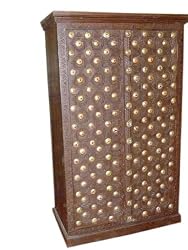 Old Door Brass Armoire Rustic Hand Carved Indian Furniture Cabinet 60x30