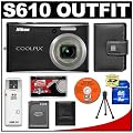 Nikon Coolpix S610 10-Megapixel Digital Camera (Midnight Black) with 4x Optical Zoom + 8GB Memory Card + EN-EL12 Battery + Leather Case + Accessory Kit