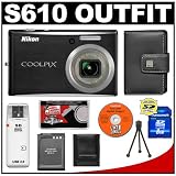 Photo : Nikon Coolpix S610 10-Megapixel Digital Camera (Midnight Black) with 4x Optical Zoom + 8GB Memory Card + EN-EL12 Battery + Leather Case + Accessory Kit