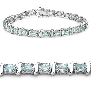 16.25 Carat Genuine Blue Topaz Silver Bracelet with Rhodium Finish by JewelzDirect