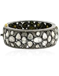 14kt Solid Yellow Gold 13.49ct Real Diamond Pave Designer Bangle Bracelet Silver Fashion Party Jewelry