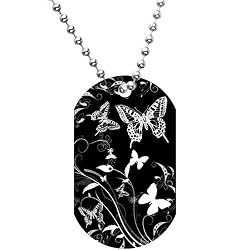 BW Flight of the Butterfly Tattoo Dog Tag Necklace