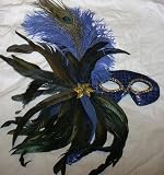 Blue Side Feather Mardi Gras Masquerade Mask