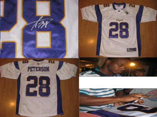 ADRIAN PETERSON MINNESOTA VIKINGS,OKLAMOMA ,SIGNED,AUTOGRAPHED,AUTHENTIC JERSEY,WITH PROOF + COA