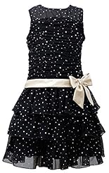 Girls Long Sleeves Dropped   Waistline Zebra Print Striped Print Dots Print  Mesh Tiered Banding Polyester/Satin/Spandex/Taffeta/Tulle/Velvet Scoop Neck  Dress With a Bow(s)