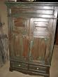 Colonial Antique Armoire Rustic Blue Patina Carved Teak India Furniture Cabinet 64"x38"x12"