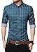 LOCALMODE Men's 100% Cotton Long Sleeve Plaid Slim Fit Button Down Dress Shirt,Acid Blue,Small