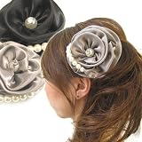 2WAYタイプ　パール&シルクサテンのお花のコサージュ　ヘアクリップ