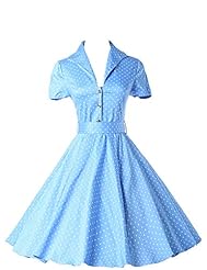 Vintage Cocktail Cotton Polka Dot Print Short Sleeves Bridesmaid Dress/Prom Dress/Party Dress/Wedding Dress  With a Sash 