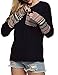 POGTMM Women Long Sleeve O-Neck Patchwork Casual Loose T-shirt Blouse Tops (S, Black)