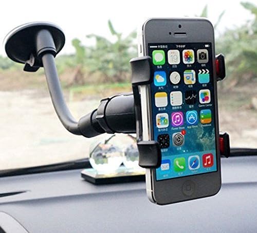 Double Clip 360 Rotating Flexible Car Mount Cell Phone Holder Stand Car Accessories for iPhone, Samsung, LG, Nexus, HTC, Motorola, Sony and Other Smartphones- Black
