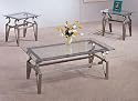 3 PIECE BRUSHED BRONZE COFFEE TABLE SET - Glass Tops, Coffee Table and 2 End Tables