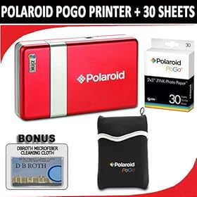 Polaroid PoGo Instant Mobile Printer (Red) and Polaroid Carrying Case (Black) + 30 Polaroid ZINK Printing Sheets