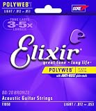 Elixir Strings Acoustic Guitar Strings, 6 String, Light POLYWEB Coating