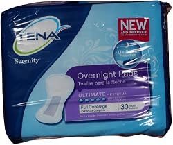 Tena Serenity Overnight Pads, Full Coverage, 30-Count Package