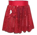 Girls Red Sequin Ballet Dance Skating Skirt & Matching Hair Scrunchie