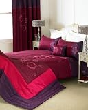 Damson Purple Chic Embroidered Floral Quilt Double Duvet Cover Bedroom Bedding Set