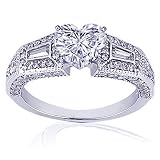 1.75 Ct Heart Shaped Diamond Engagement Ring Pave SI2-F 14K CUT:VERY GOOD GIA