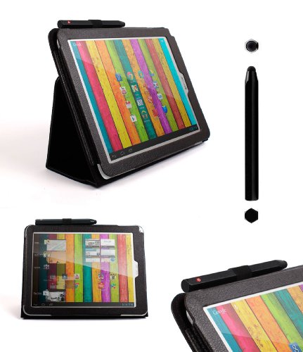 DURAGADGET Etui aspect cuir noir et stand de maintien arrière pour Archos 97b Titanium tablette 9,7 pouces Android 3G / WiFi + stylet noir forme crayon bonus (PAS COMPATIBLE avec Archos 97 HD)