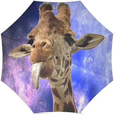 Funny Hipster Giraffe Face in Galaxy Folding Rain Umbrella/Sun Umbrella Travel Umbrella Anti-UV